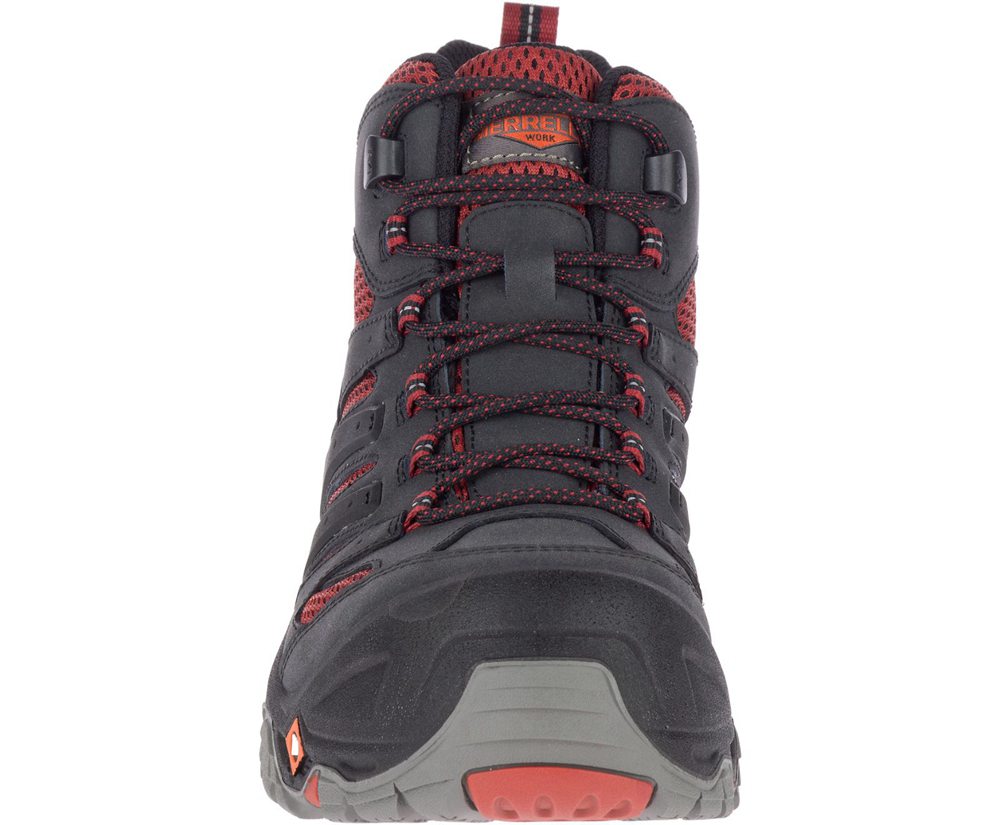 Merrell Work Boots Black/Red - Strongfield Mid Waterproof Comp Toe Wide Width - Mens 47ZDRYJHK